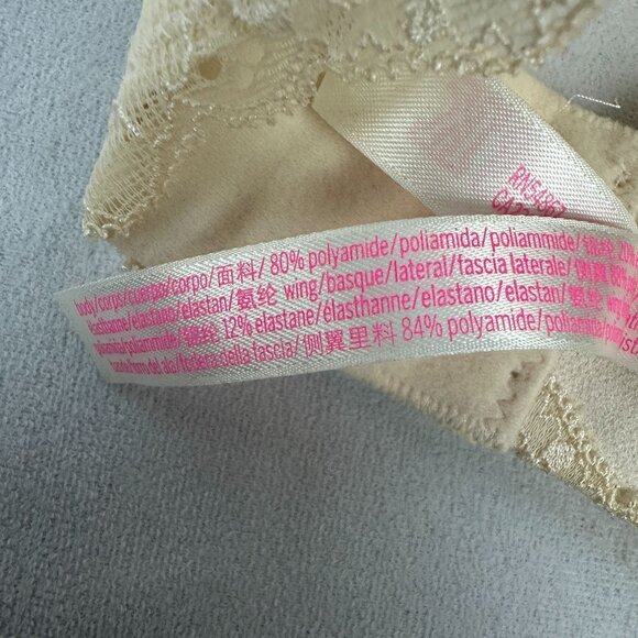 Victorias Secret PINK Lightly Padded Lace Bra 36DD Ivory Adjustable Straps - Picture 8 of 9